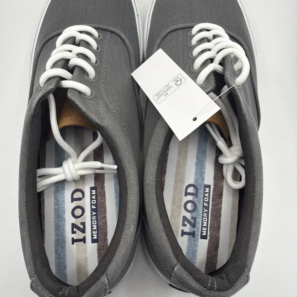 Izod Men's Size 8 Rangley Gray Lace-Up Casual Canvas Boat Shoes